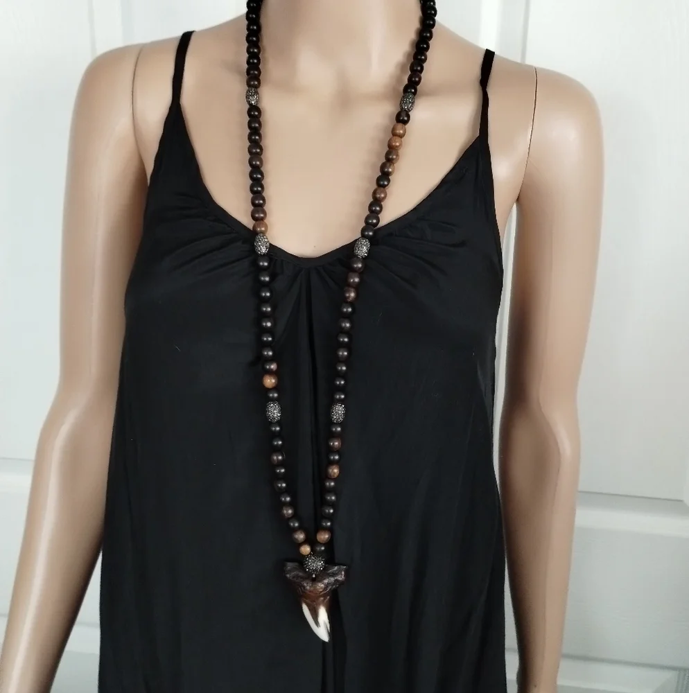 Beaded Necklace Faux Shark Tooth